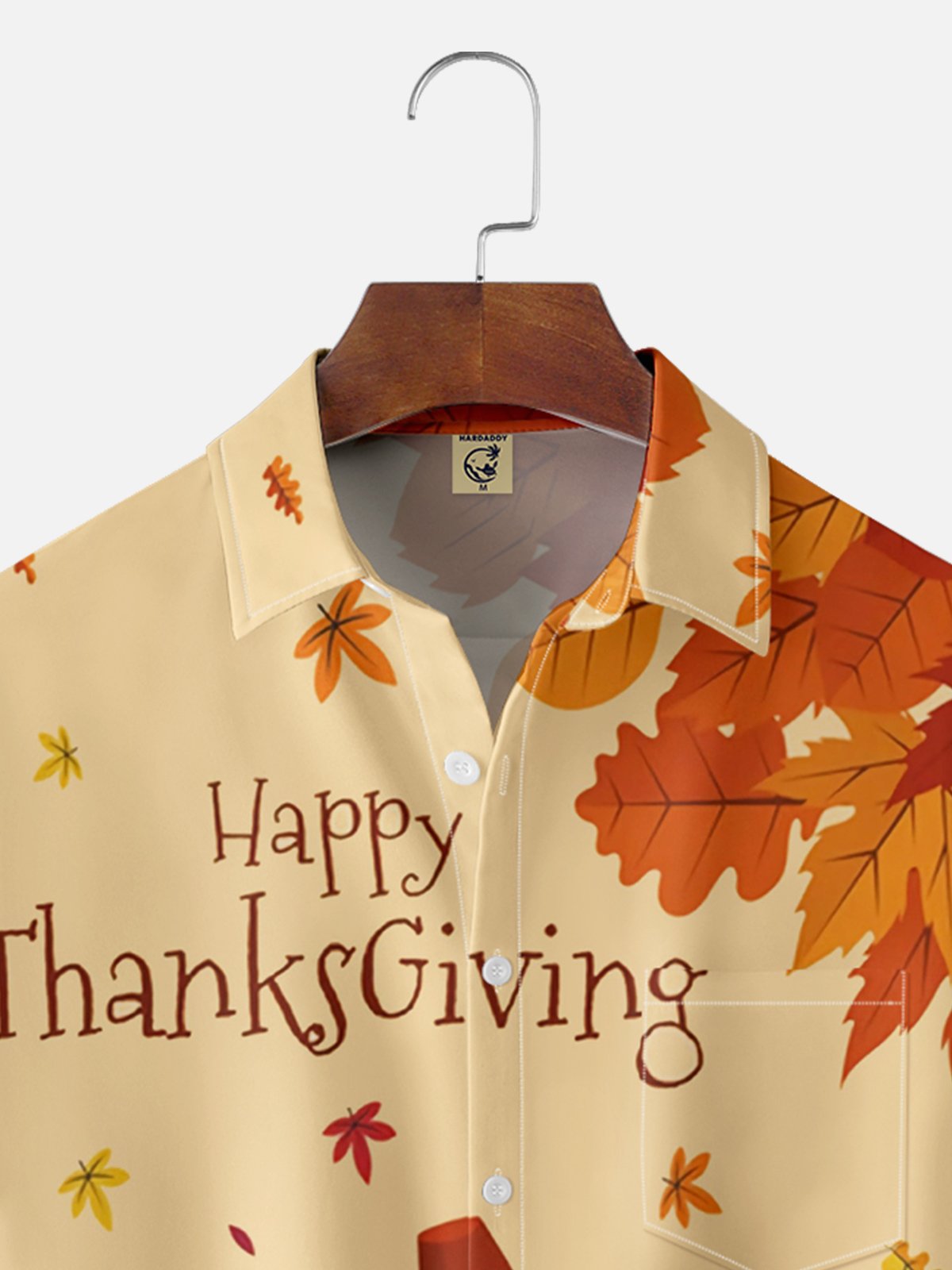 Moisture Wicking Thanksgiving Turkey Chest Pocket Hawaiian Shirt