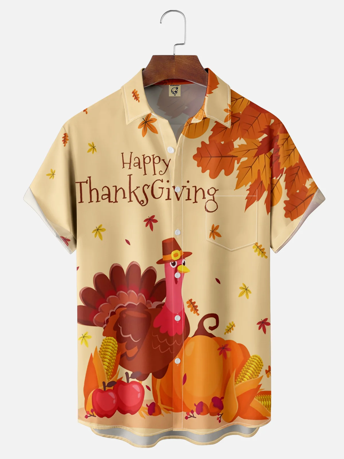 Moisture Wicking Thanksgiving Turkey Chest Pocket Hawaiian Shirt