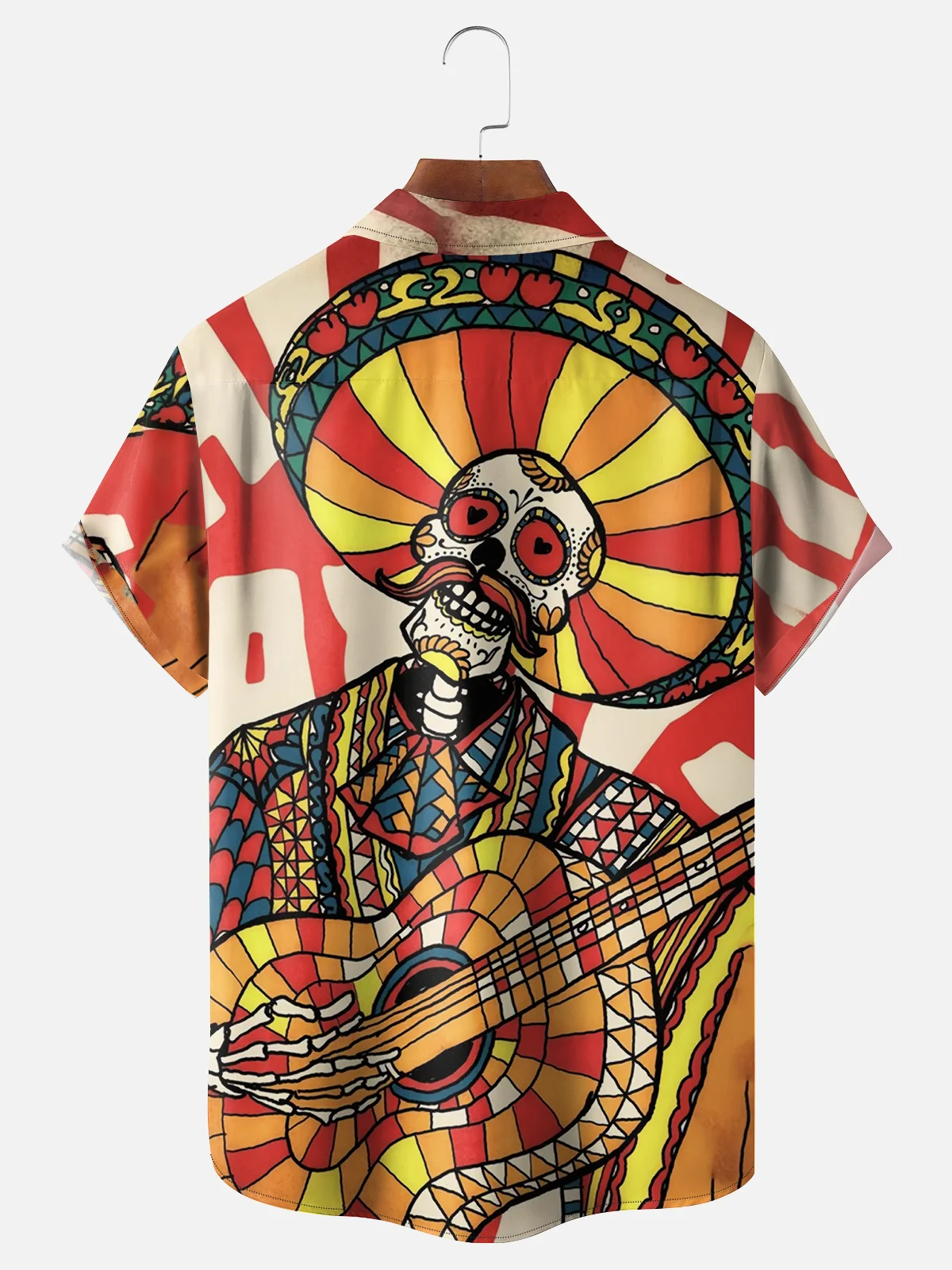 Moisture-wicking Day of the Dead Skeleton Music Performance Chest Pocket Hawaiian Shirt