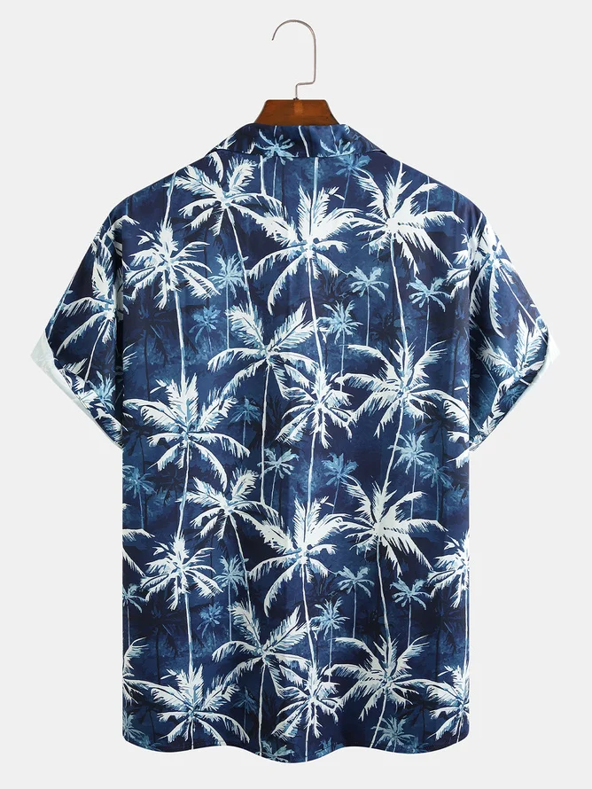 Tall Size Moisture Wicking Abstract Gradient Coconut Tree Chest Pocket Hawaiian Shirt