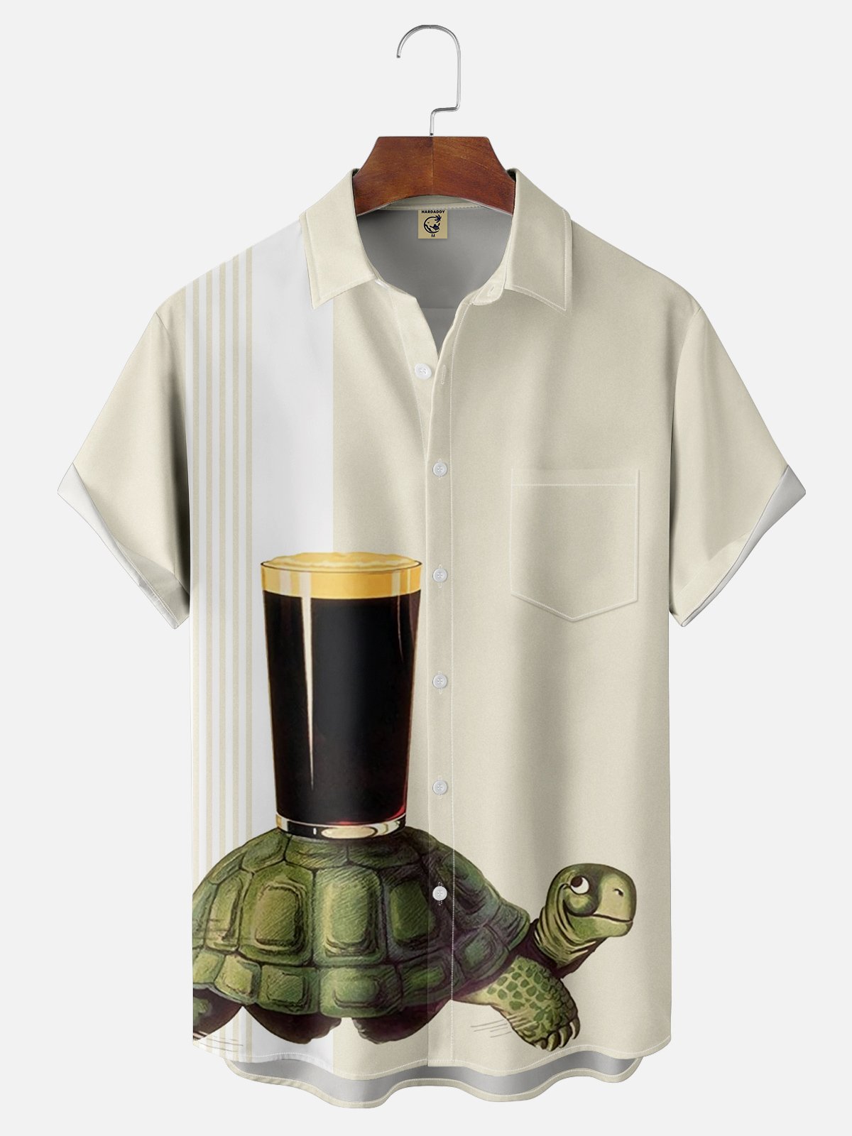 Moisture-wicking Turtle Art Illustration at Oktoberfest Chest Pocket Bowling Shirt