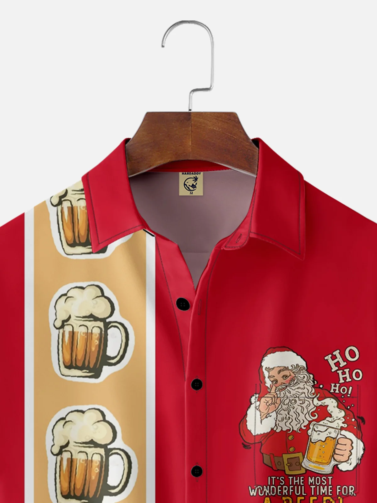 Moisture-wicking Santa Claus Beer Chest Pocket Bowling Shirt