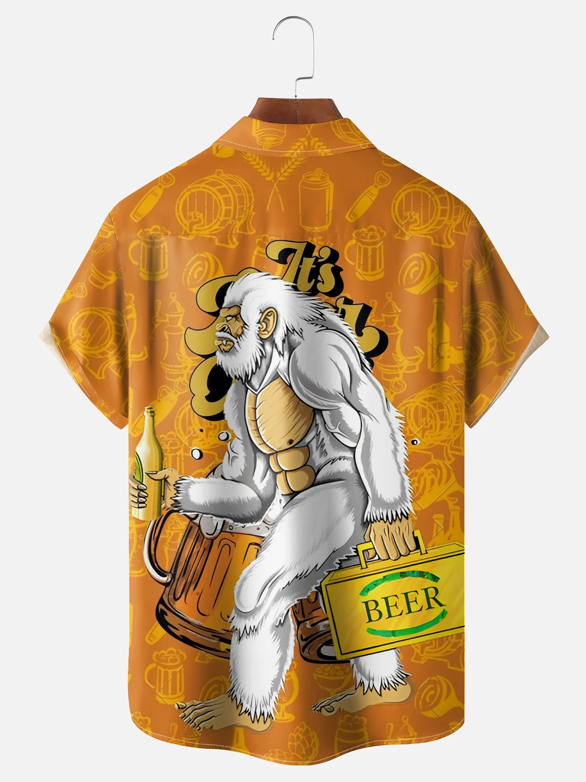 Moisture Wicking Bigfoot Beer Chest Pocket Hawaiian Shirt