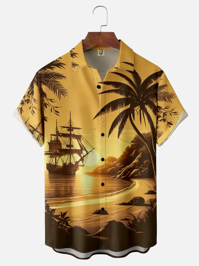 Tall Size Moisture-wicking Seaside Resort Coconut Tree Hawaiian Shirt