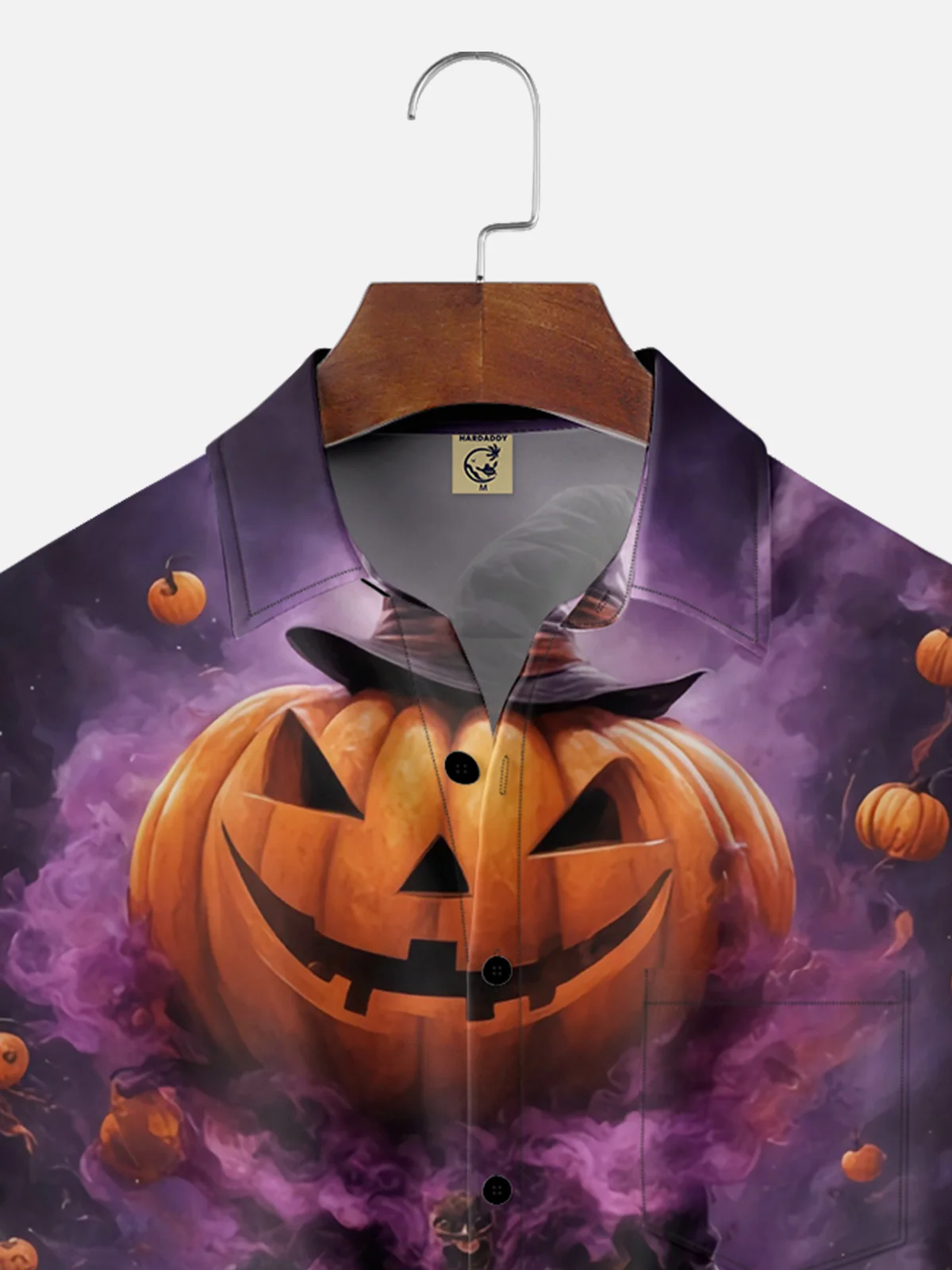 Moisture Wicking Halloween Ghost Pumpkin Chest Pocket Hawaiian Shirt