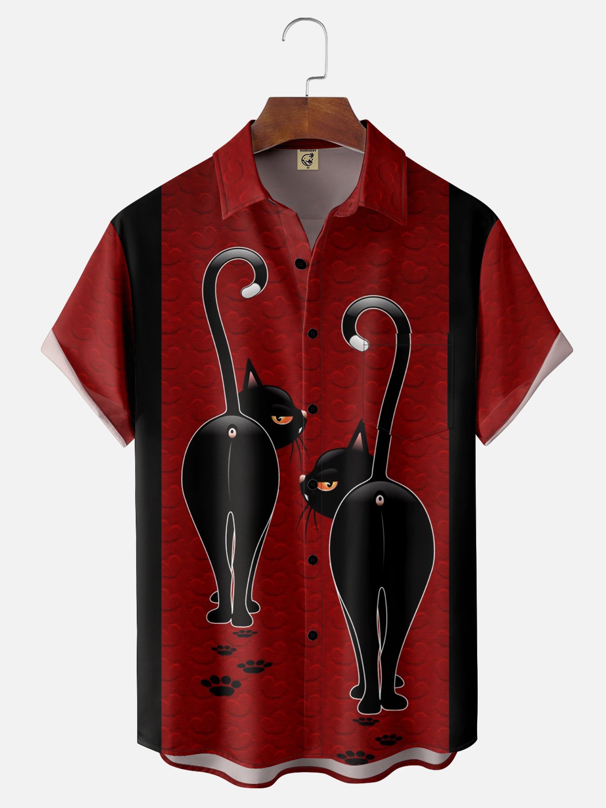 HMoisture-wicking Halloween Cat With Tail Up Chest Pocket Bowling Shirt