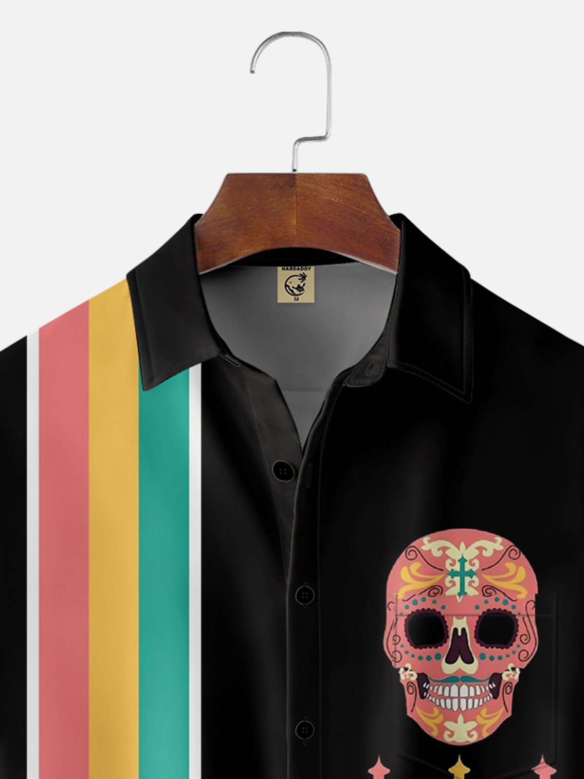 Moisture-wicking Day of the Dead Skeleton Art Painting Chest Pocket Bowling Shirt