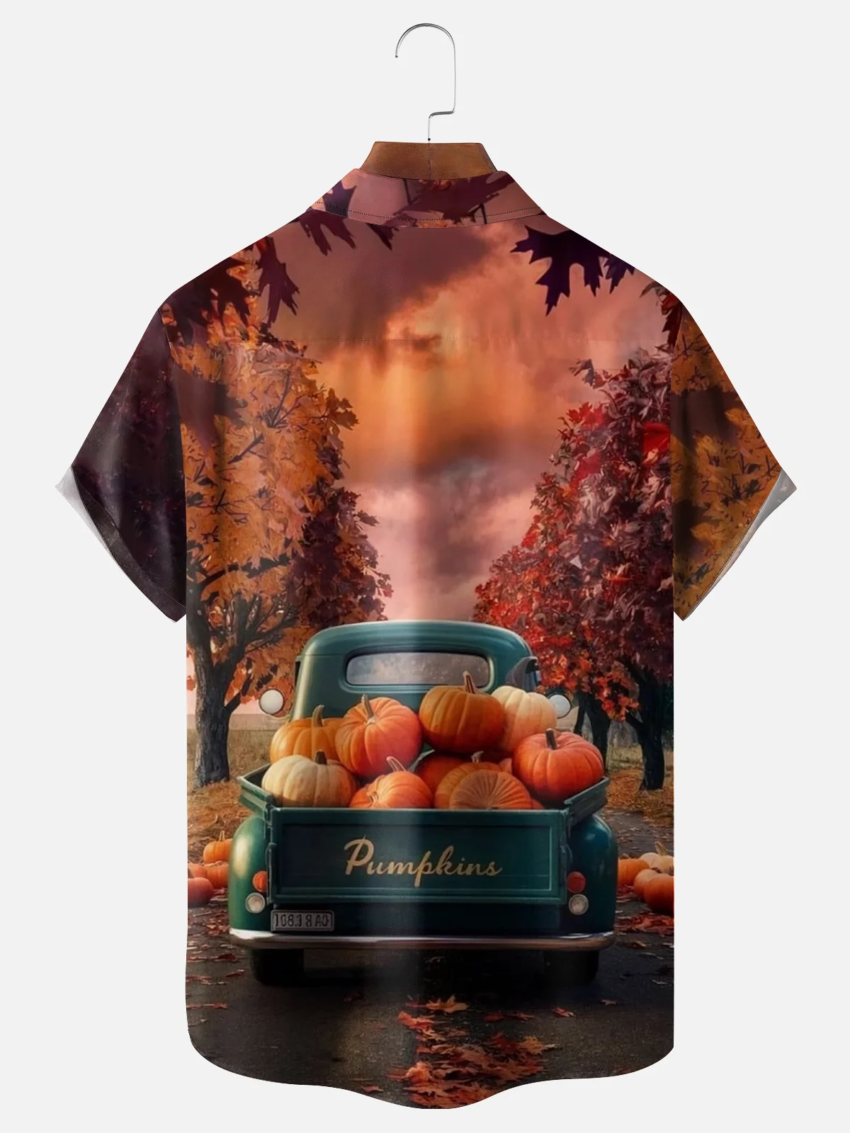 Moisture-wicking Thanksgiving Pumpkin Chest Pocket Hawaiian Shirt