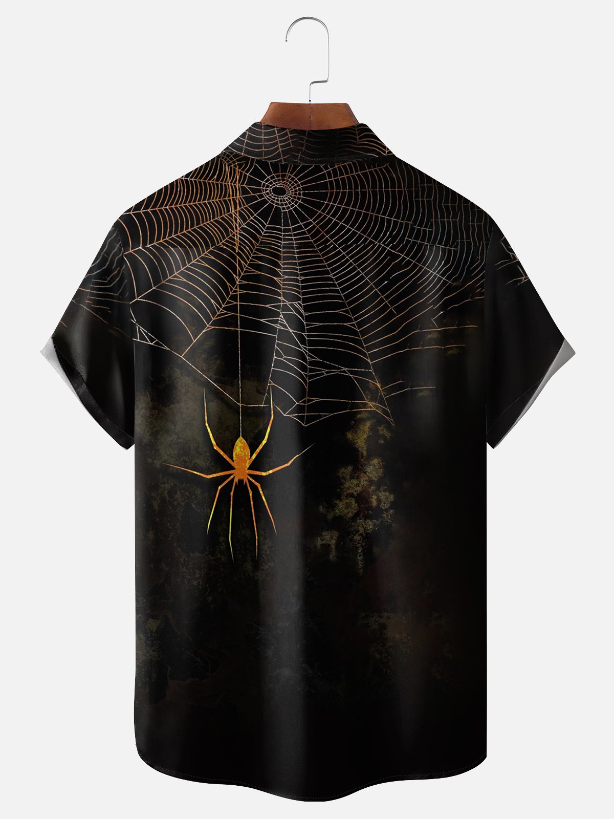 Moisture-wicking Halloween Gold Spider Art Print Chest Pocket Hawaiian Shirt