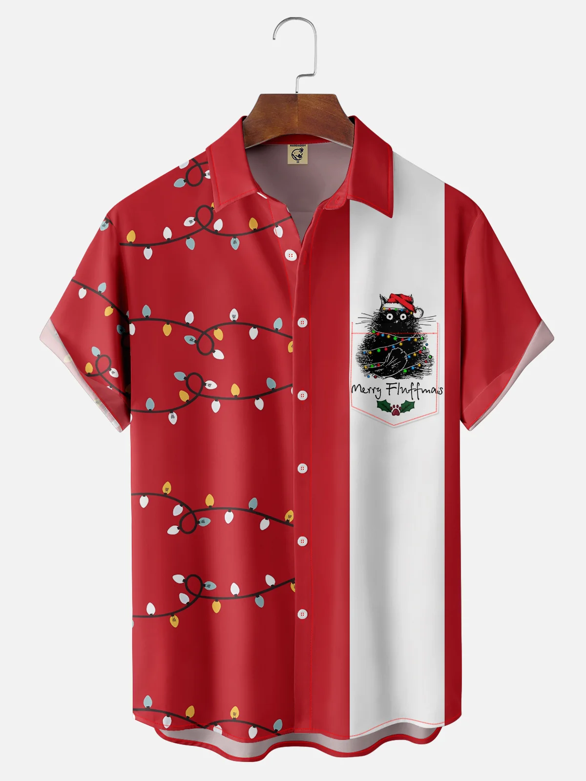 Moisture-wicking Christmas Black Cat Chest Pocket Bowling Shirt