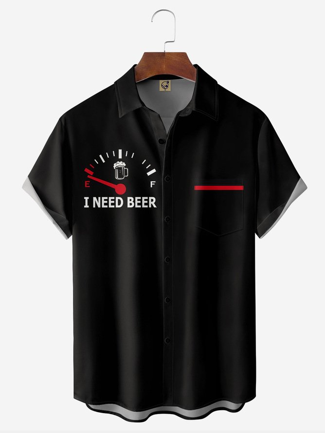 Tall Size Moisture Wicking I Need Beer Chest Pocket Short Sleeve Bowling Shirt