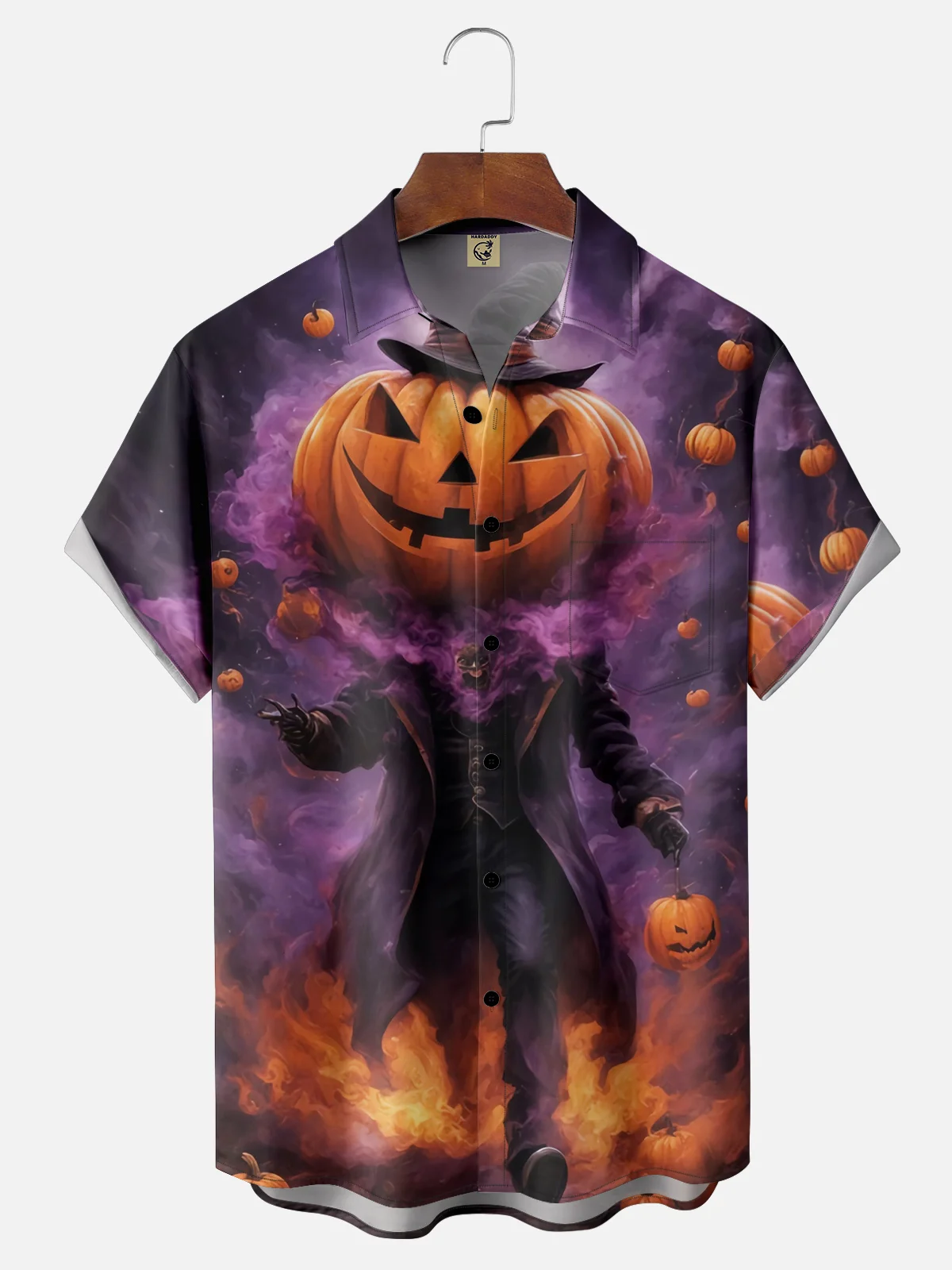 Moisture Wicking Halloween Ghost Pumpkin Chest Pocket Hawaiian Shirt