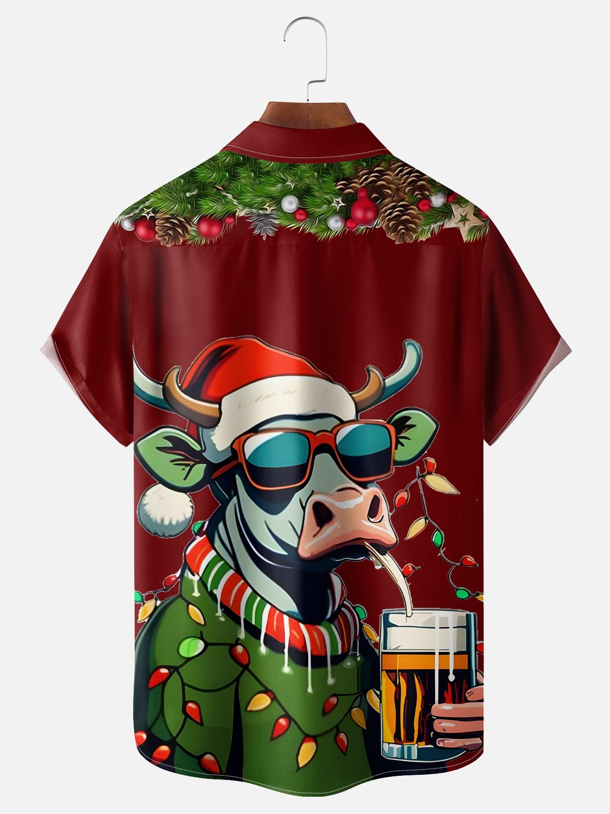 Moisture Wicking Christmas Cow Chest Pocket Hawaiian Shirt