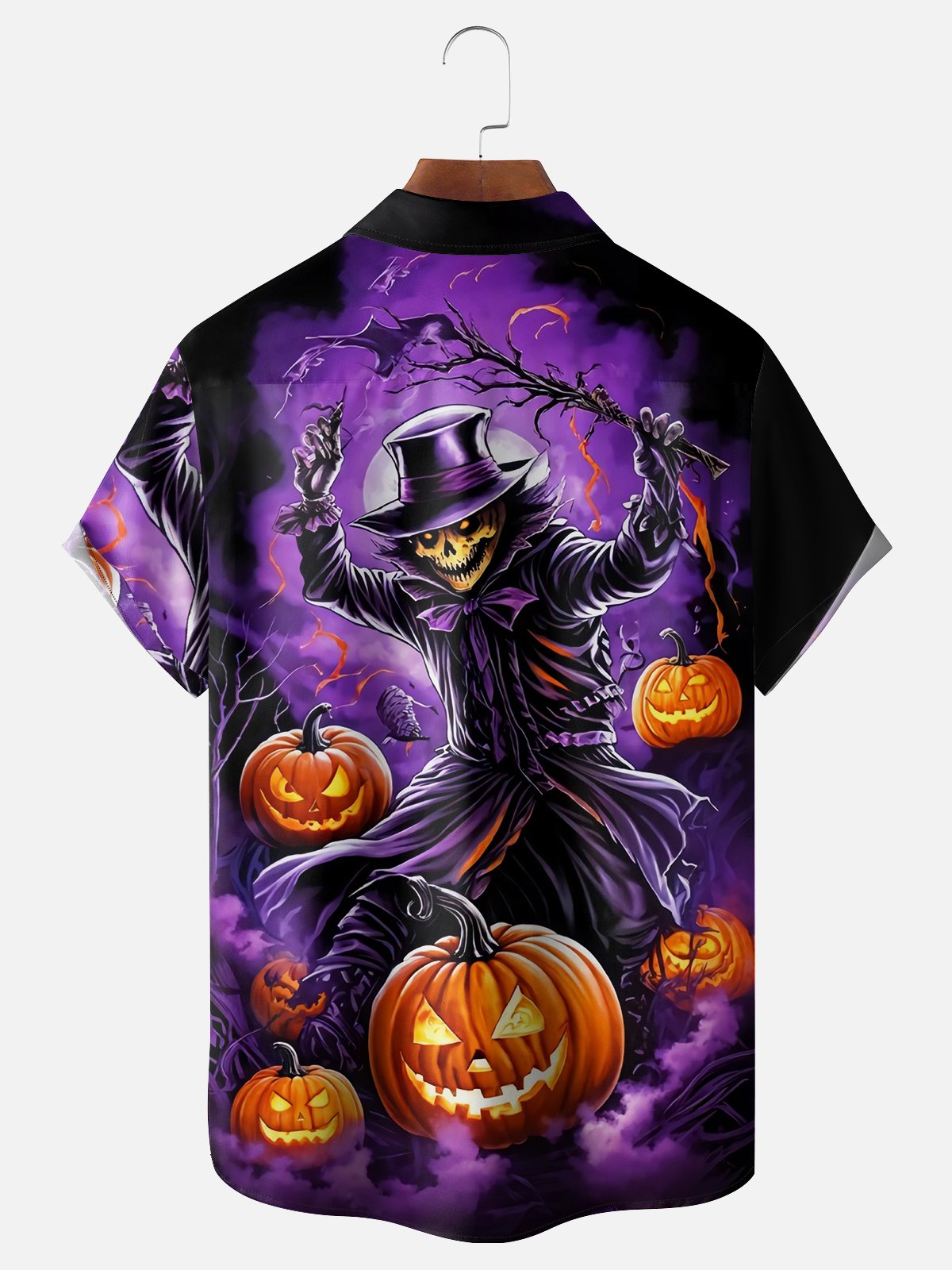 Moisture Wicking Halloween Skull Pumpkin Chest Pocket Hawaiian Shirt