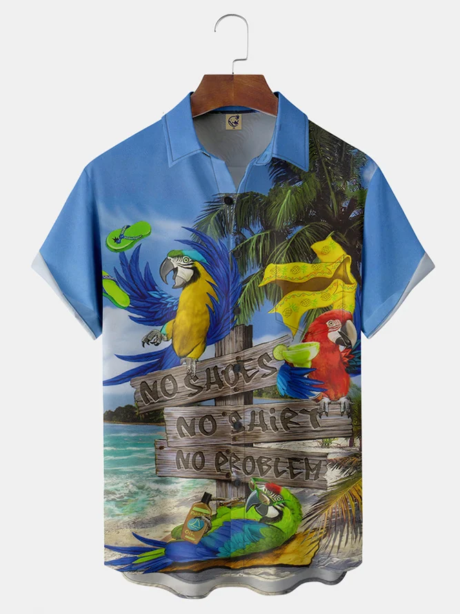 Tall Size Moisture Wicking Parrot Chest Pocket Hawaiian Shirt