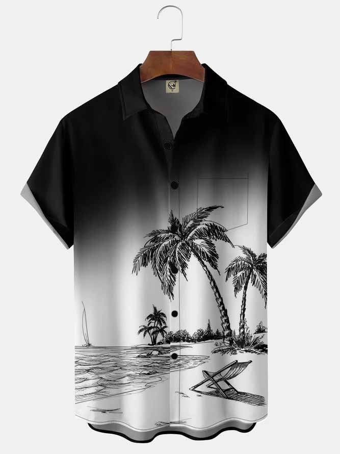 Hardaddy Men's Casual Short Sleeve Hawaiian Shirt with Chest Pocket Print