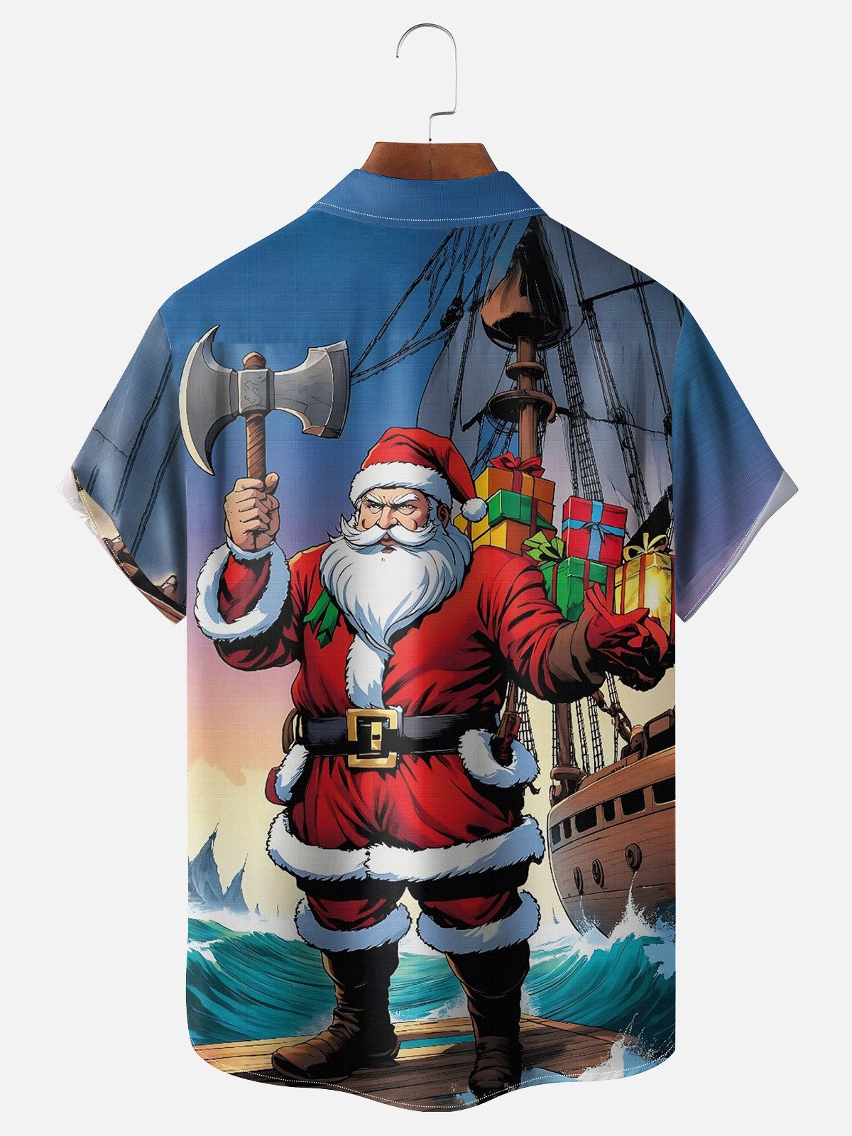 Moisture Wicking Christmas Santa Chest Pocket Hawaiian Shirt