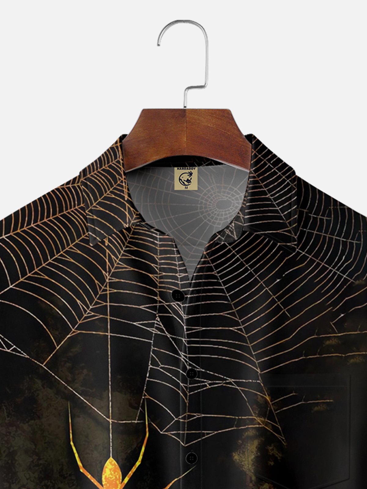 Moisture-wicking Halloween Gold Spider Art Print Chest Pocket Hawaiian Shirt