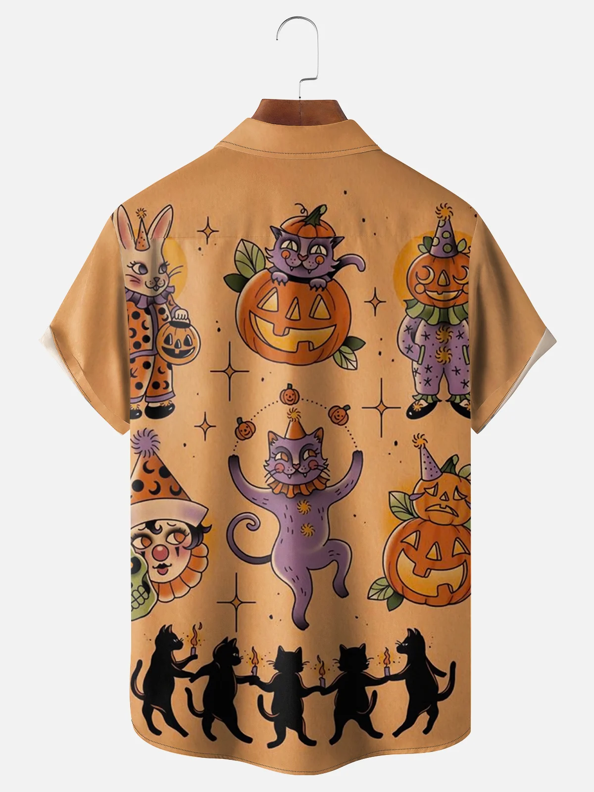 Moisture-wicking Halloween Pumpkin and Cat Carnival Chest Pocket Hawaiian Shirt