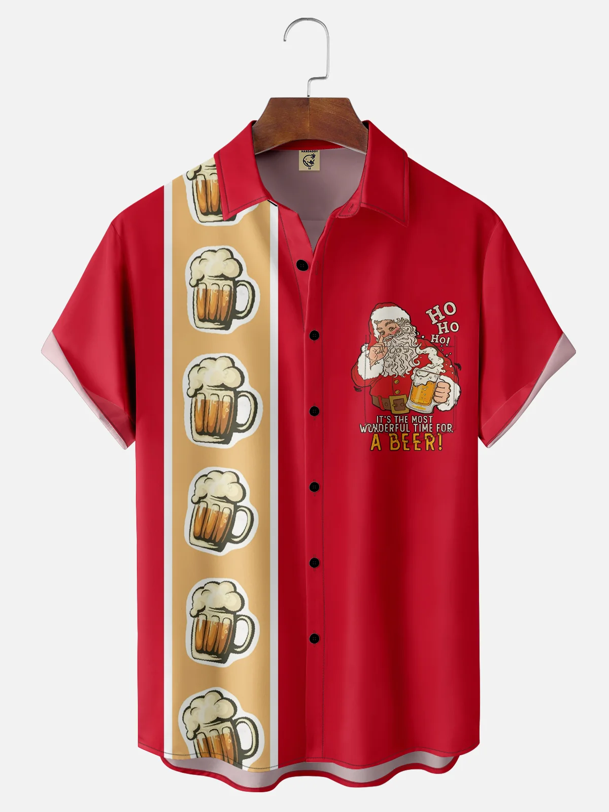 Moisture-wicking Santa Claus Beer Chest Pocket Bowling Shirt