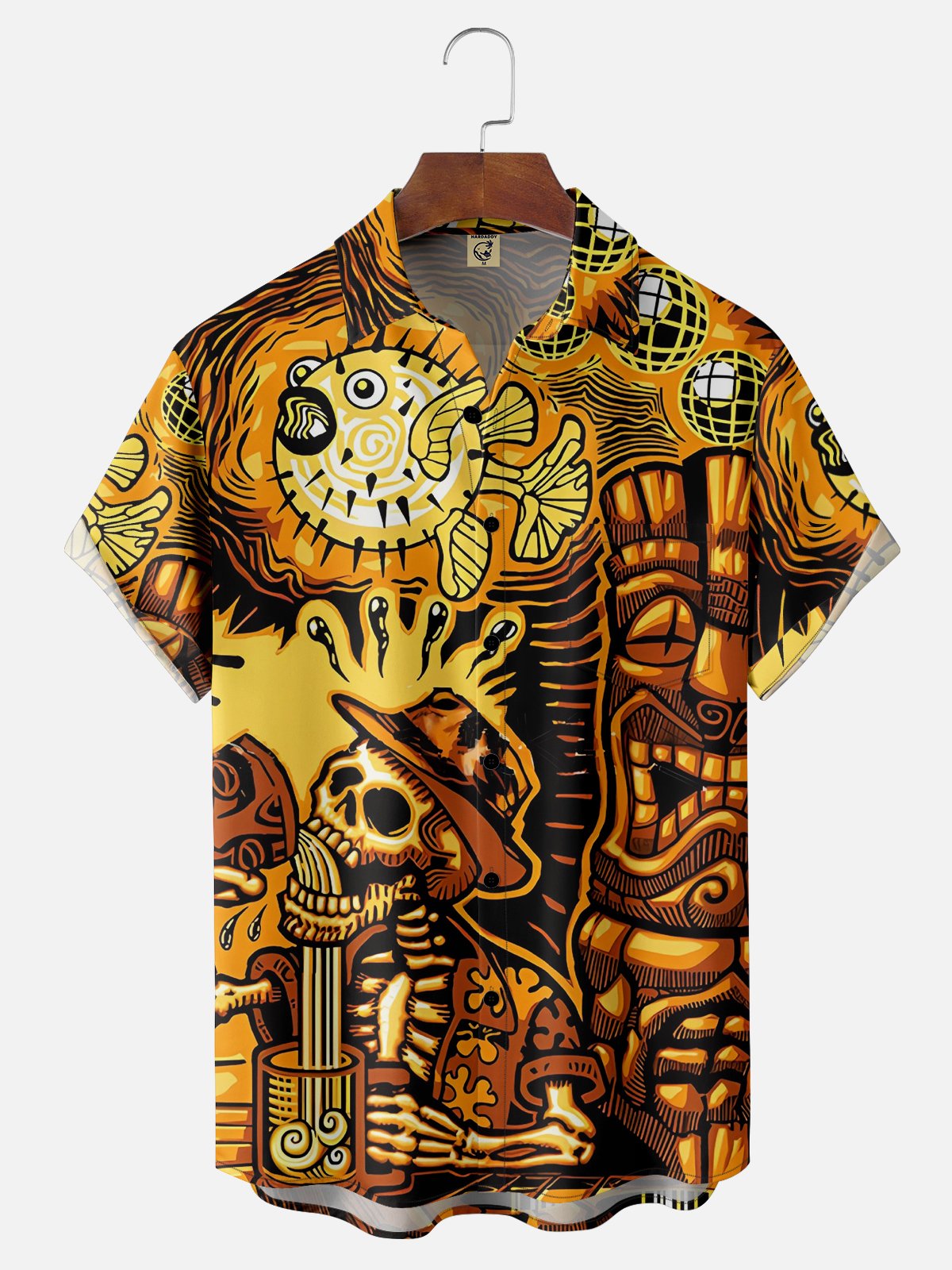 Moisture-wicking Beer Skull Disco Chest Pocket Casual Shirt