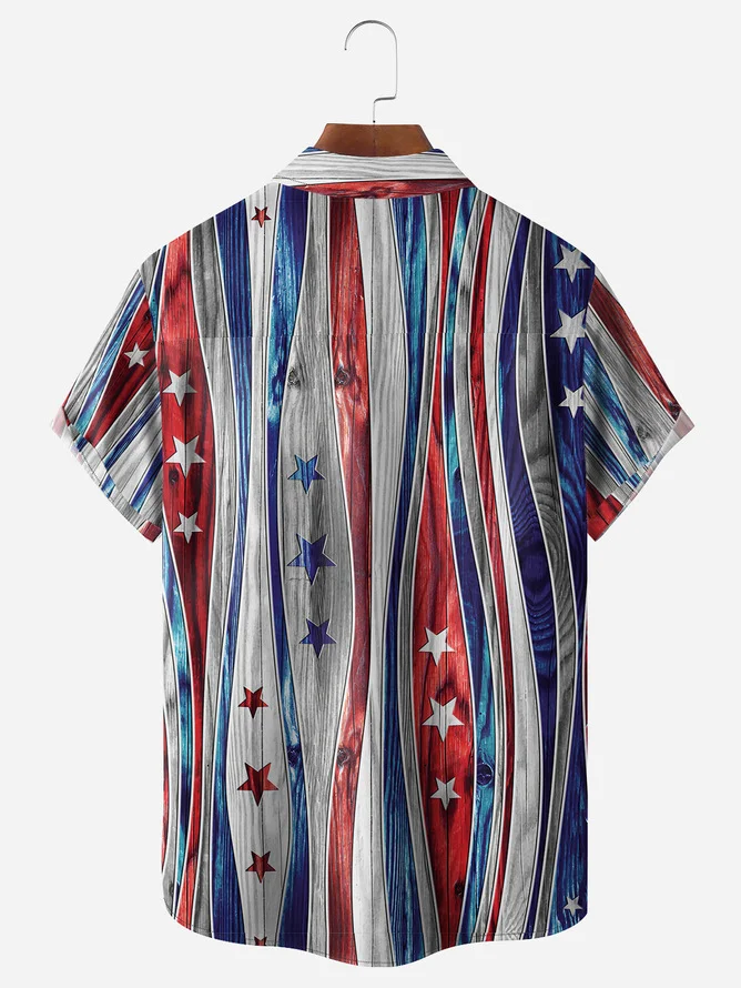 Tall Size Moisture-wicking American Flag Chest Pocket Hawaiian Shirt