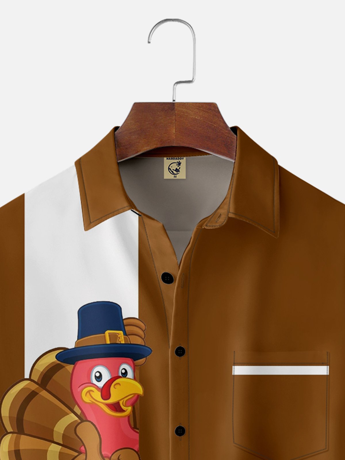 Moisture-wicking Thanksgiving Turkey Chest Pocket Bowling Shirt