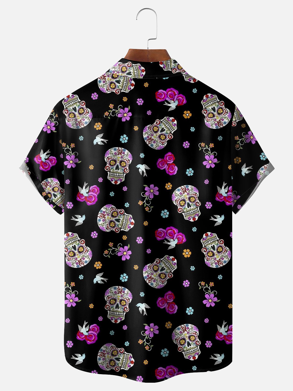 Moisture-wicking Day of the Dead Skull Chest Pocket Casual Shirt