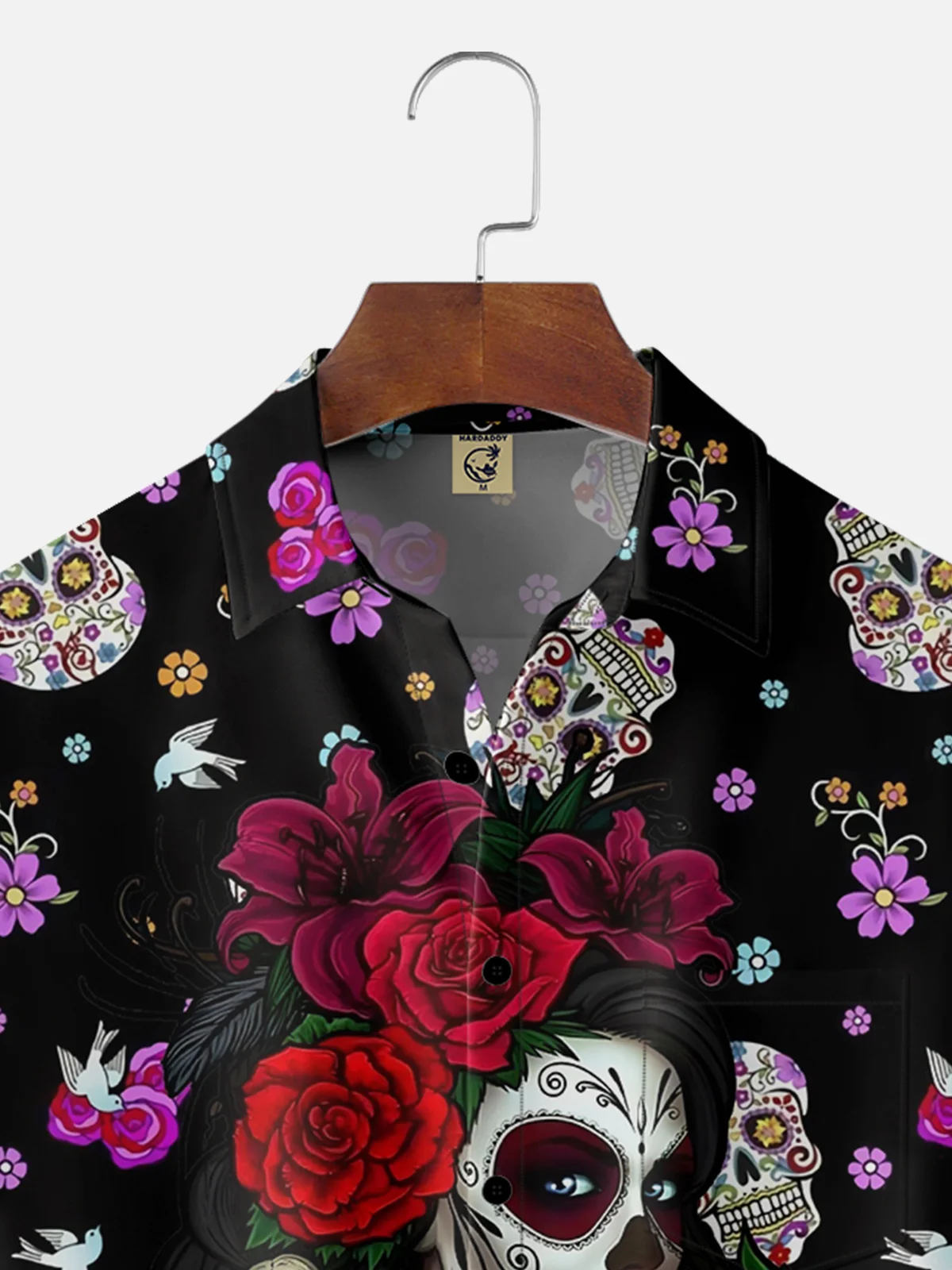 Moisture-wicking Day of the Dead Skull Chest Pocket Casual Shirt