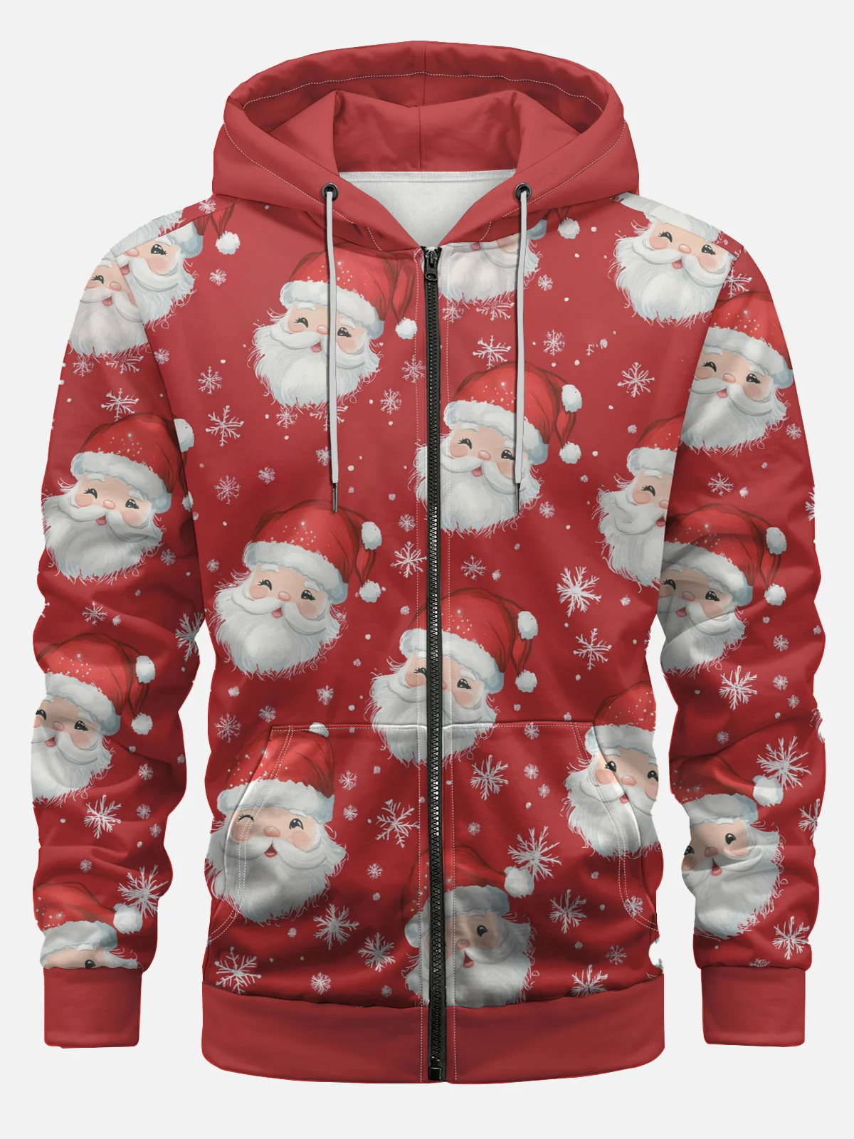 Funny Santa Claus Head Print Zipper Hoodie Sweatshirt