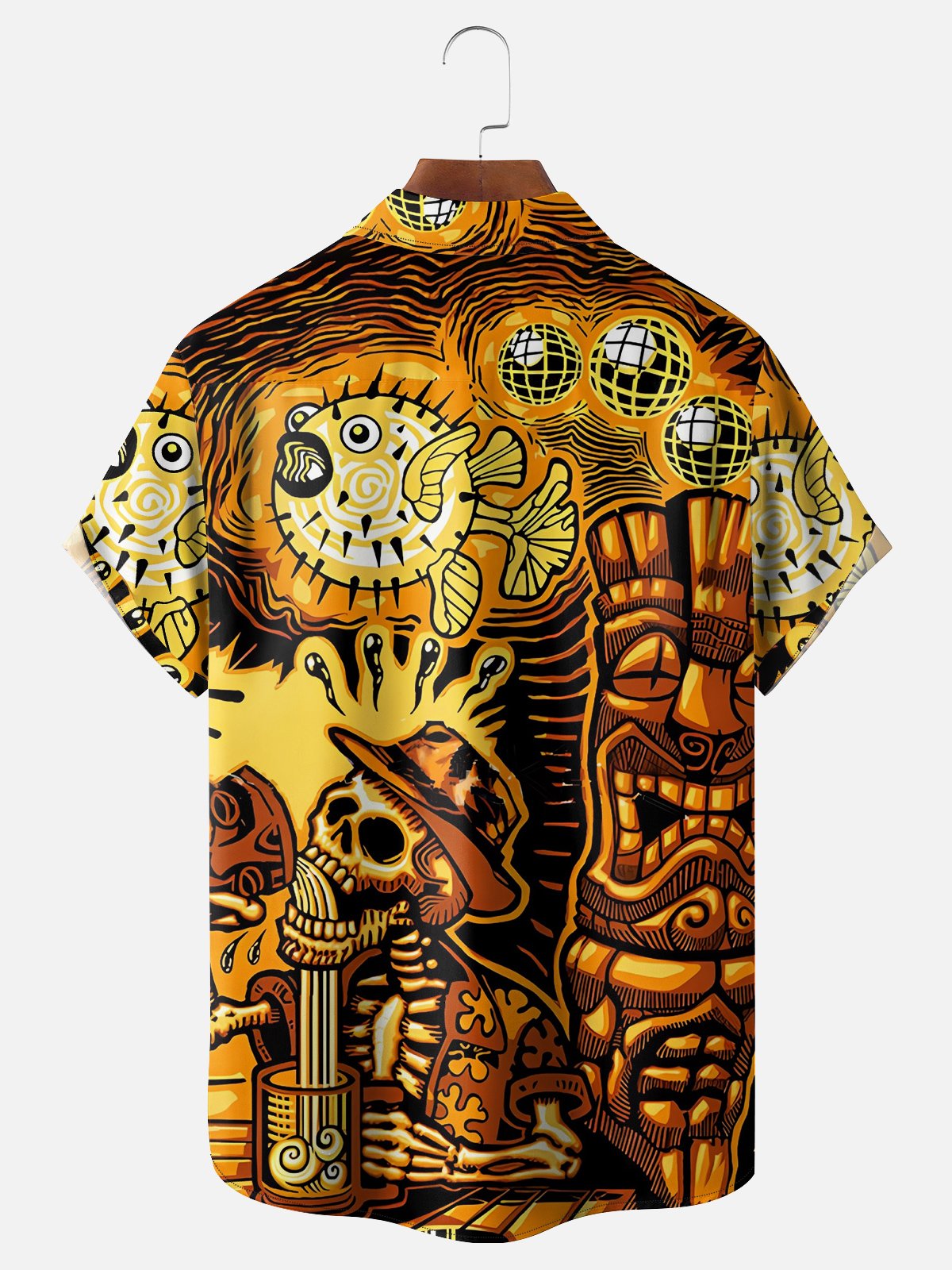 Moisture-wicking Beer Skull Disco Chest Pocket Casual Shirt