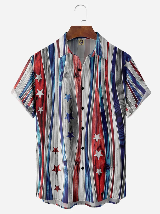 Tall Size Moisture-wicking American Flag Chest Pocket Hawaiian Shirt