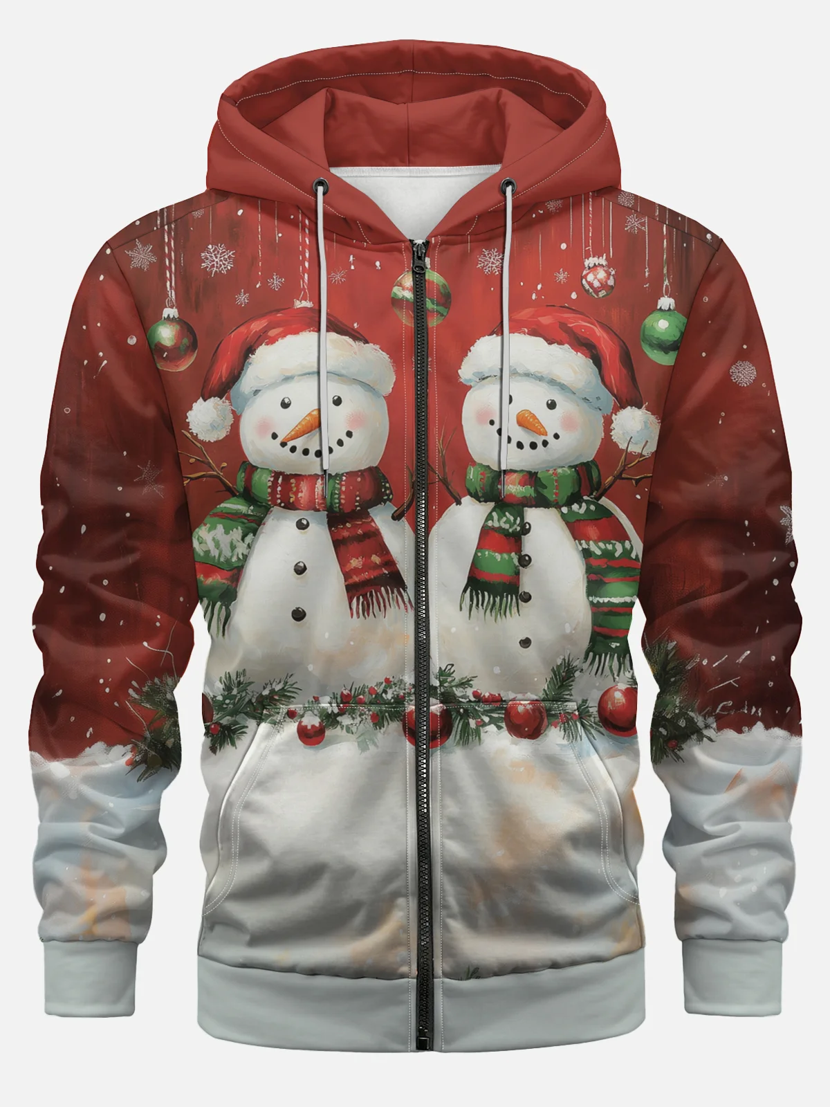 Christmas Retro Cute Snowman Zipper Hoodie Sweatshirt