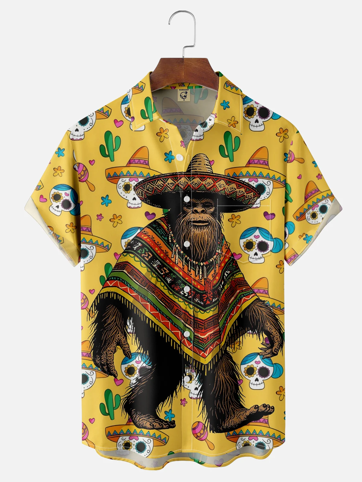 Moisture-wicking Bigfoot Skull Cactus Chest Pocket Casual Shirt