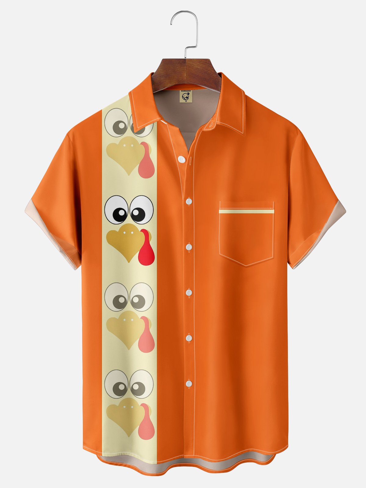 Moisture-wicking Thanksgiving Turkey Chest Pocket Bowling Shirt