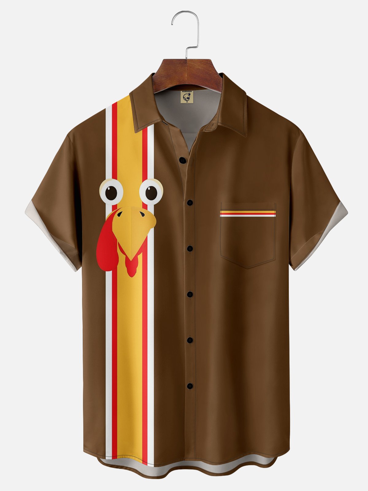 Moisture-wicking Thanksgiving Turkey Chest Pocket Bowling Shirt