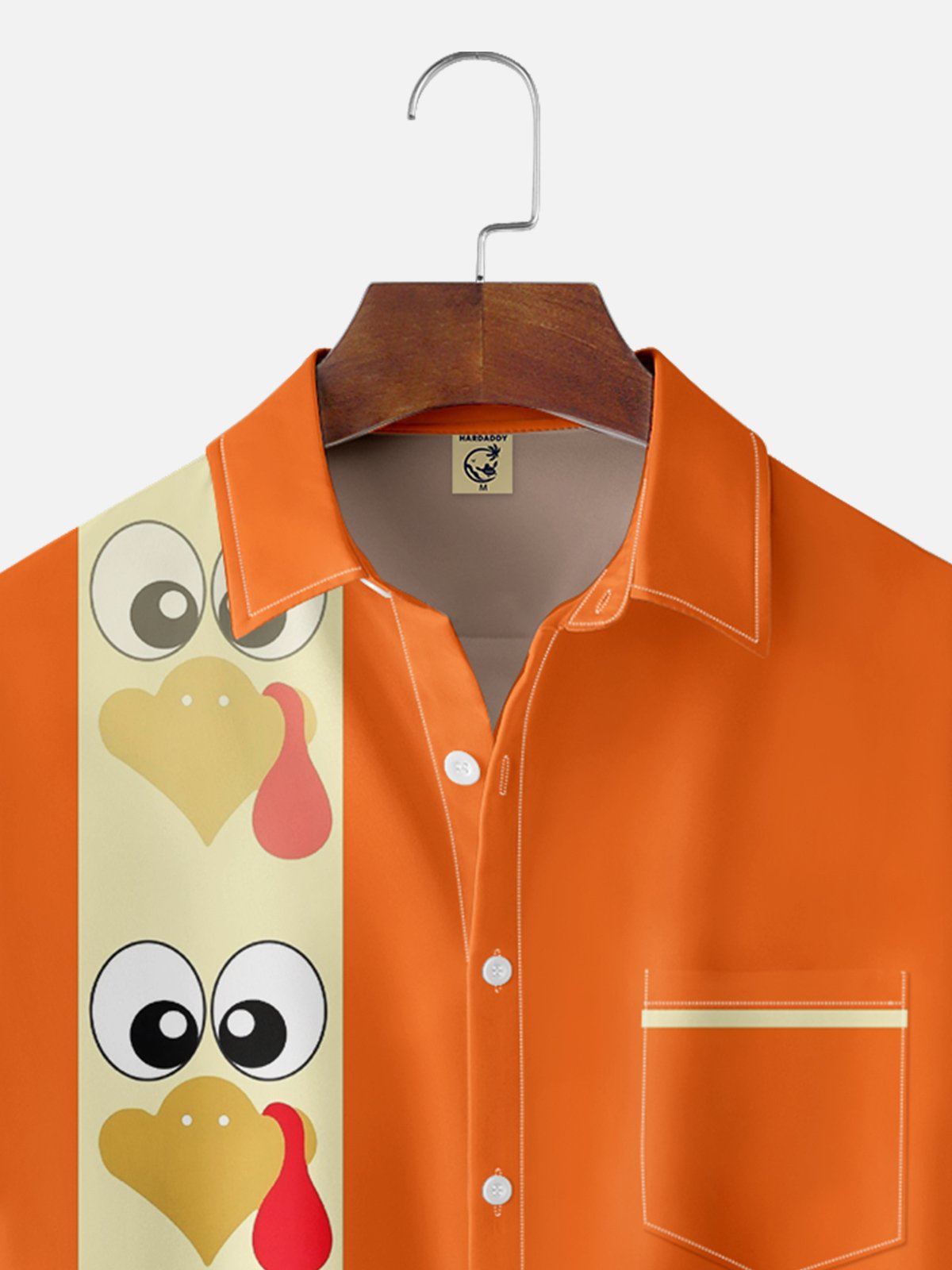 Moisture-wicking Thanksgiving Turkey Chest Pocket Bowling Shirt