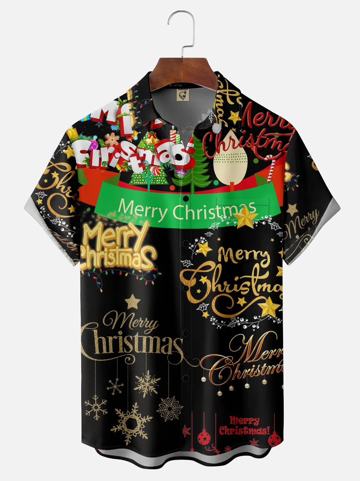 Moisture Wicking Christmas Text Chest Pocket Hawaiian Shirt