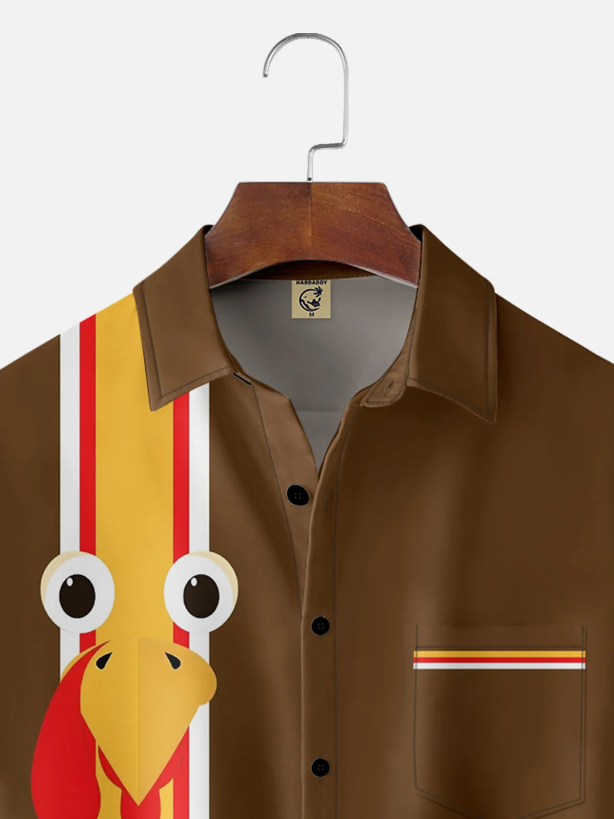 Moisture-wicking Thanksgiving Turkey Chest Pocket Bowling Shirt