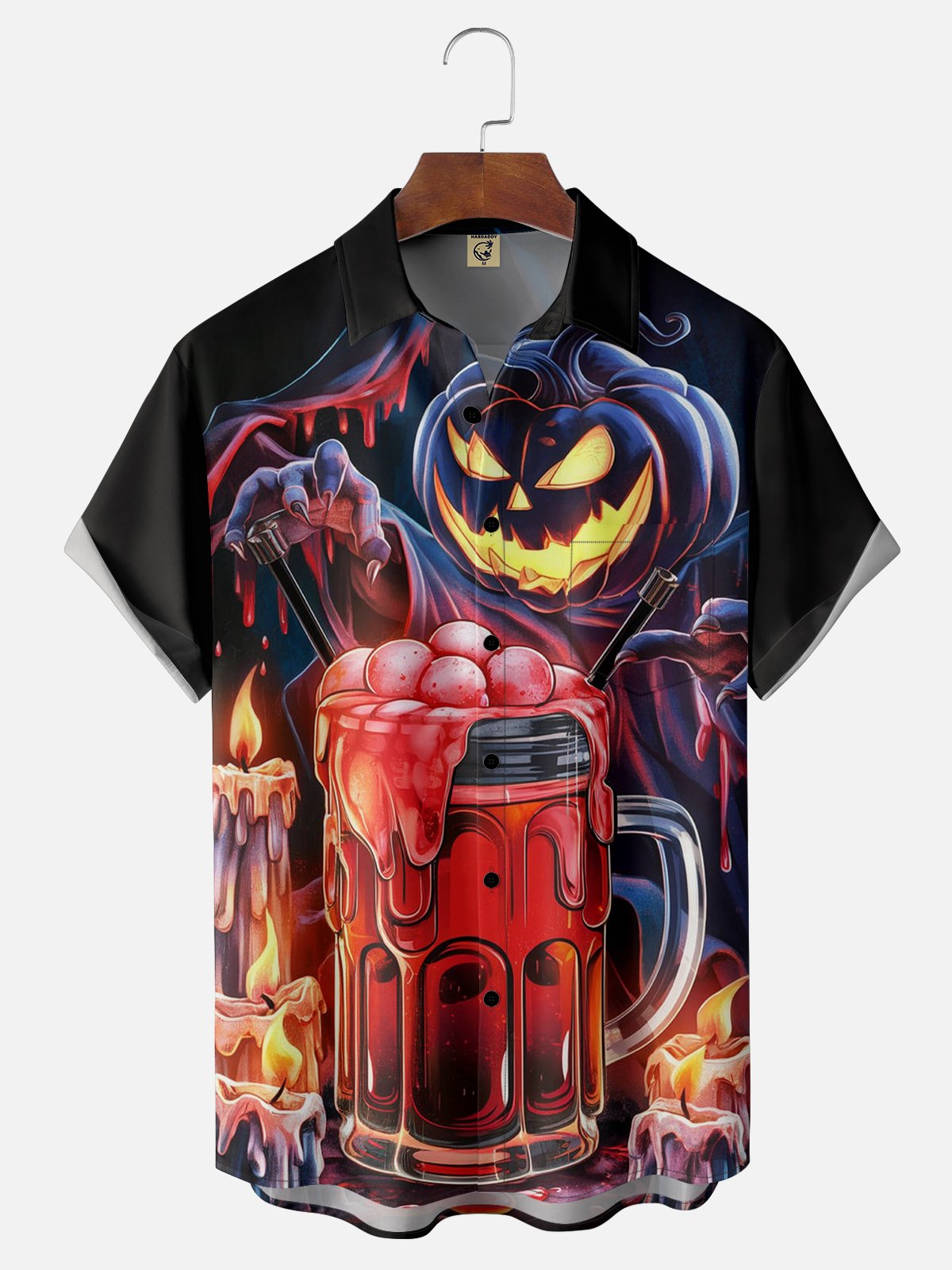 Moisture-wicking Halloween Pumpkin Beer Chest Pocket Casual Shirt