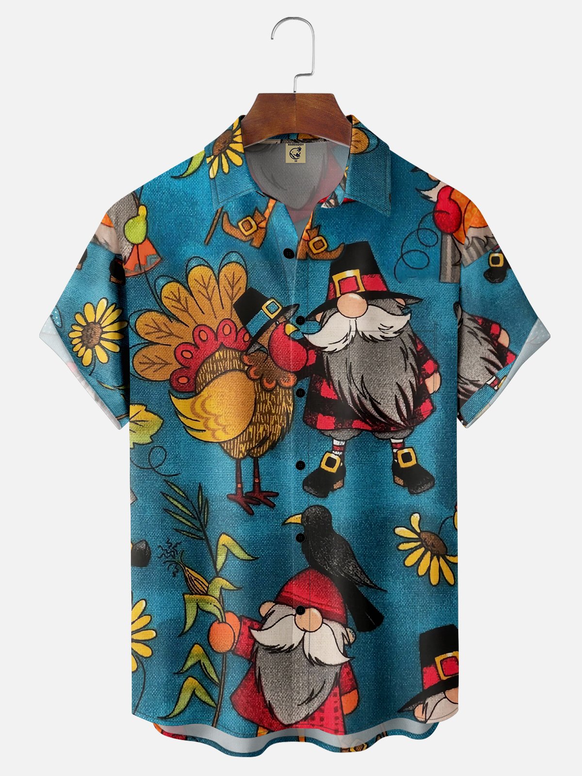 Mens Thanks giving Turkey Print Front Buttons Soft Breathable Chest Pocket Casual Hawaiian Shirt