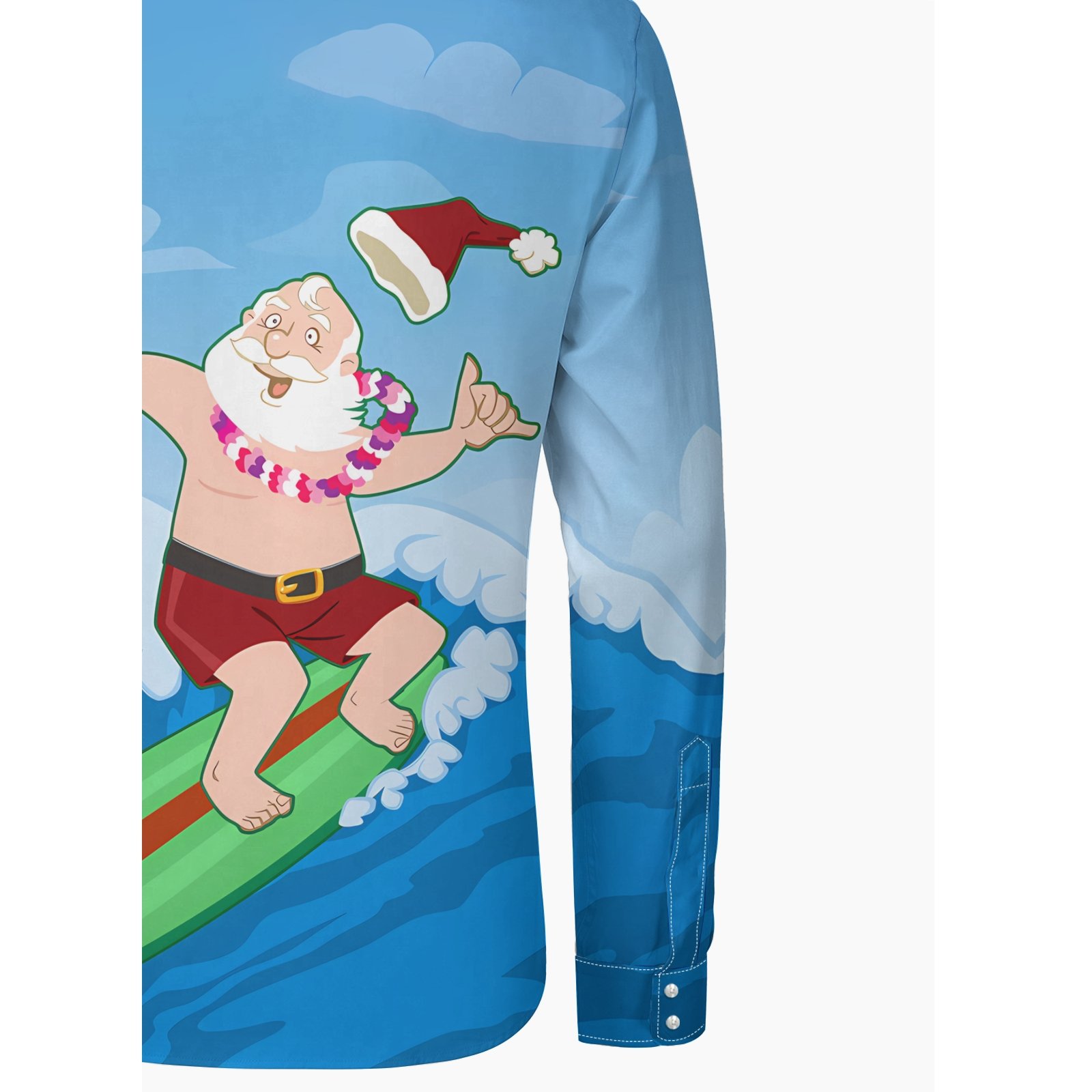 Christmas Santa Surfing Regular Fit Long Sleeve Casual Dress Shirt