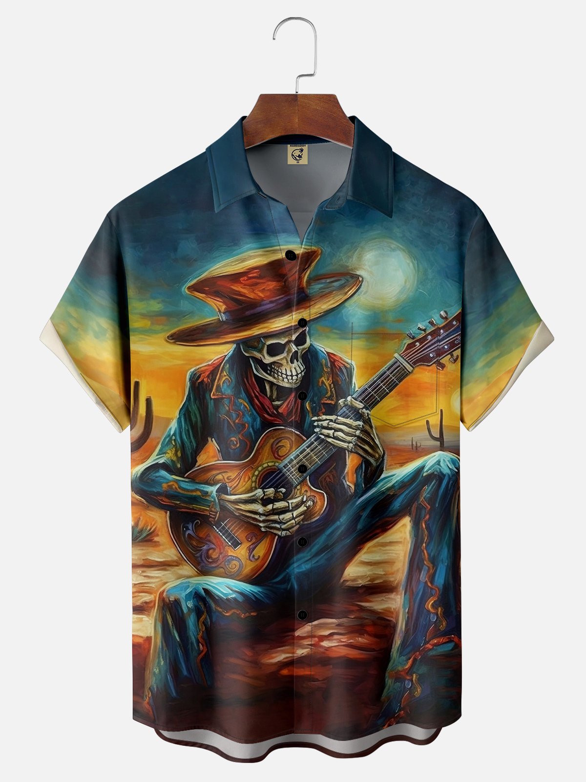 Moisture-wicking Day of the Dead Guitar Chest Pocket Casual Shirt