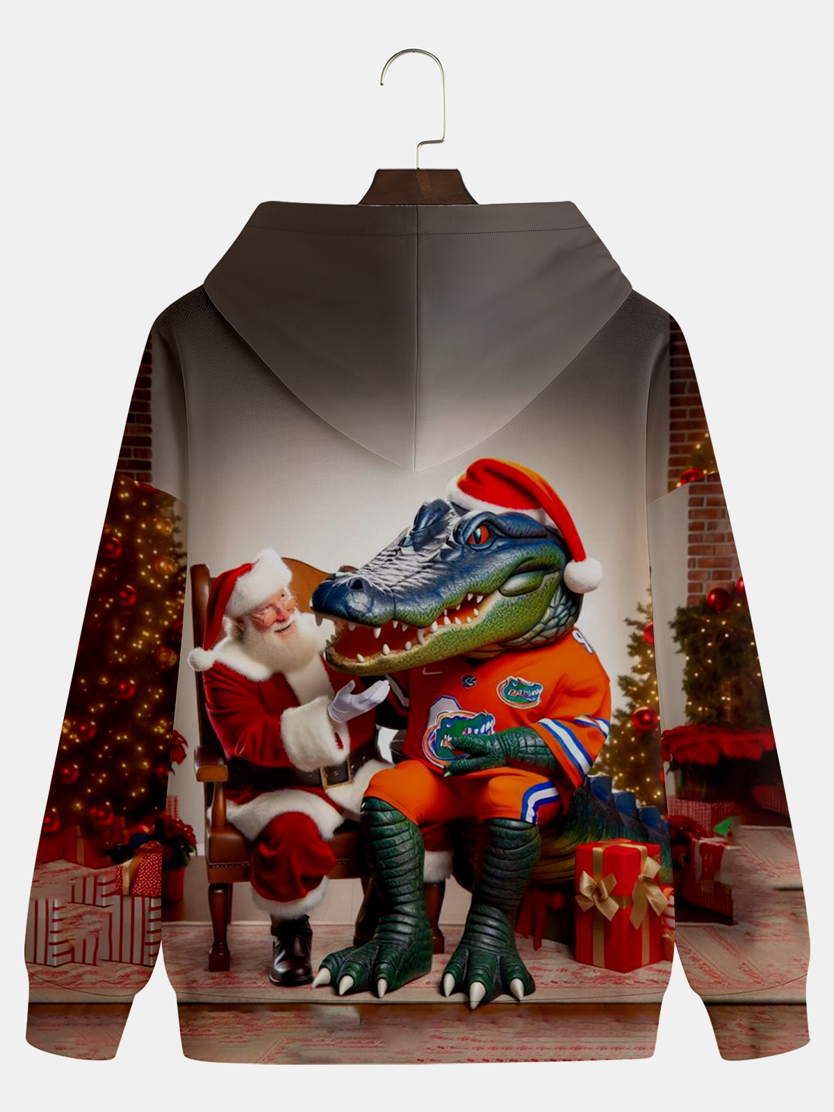 Alligator and Santa Claus Christmas Hoodie Sweatshirt