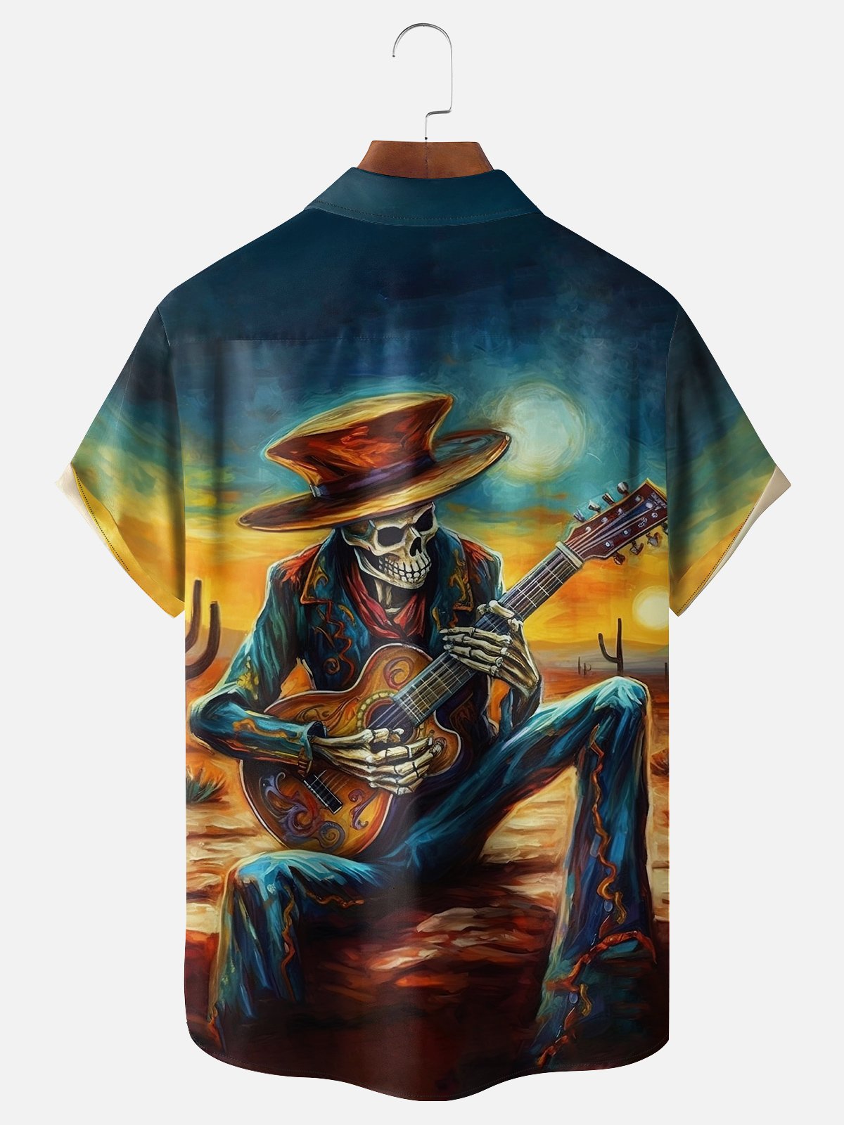 Moisture-wicking Day of the Dead Guitar Chest Pocket Casual Shirt