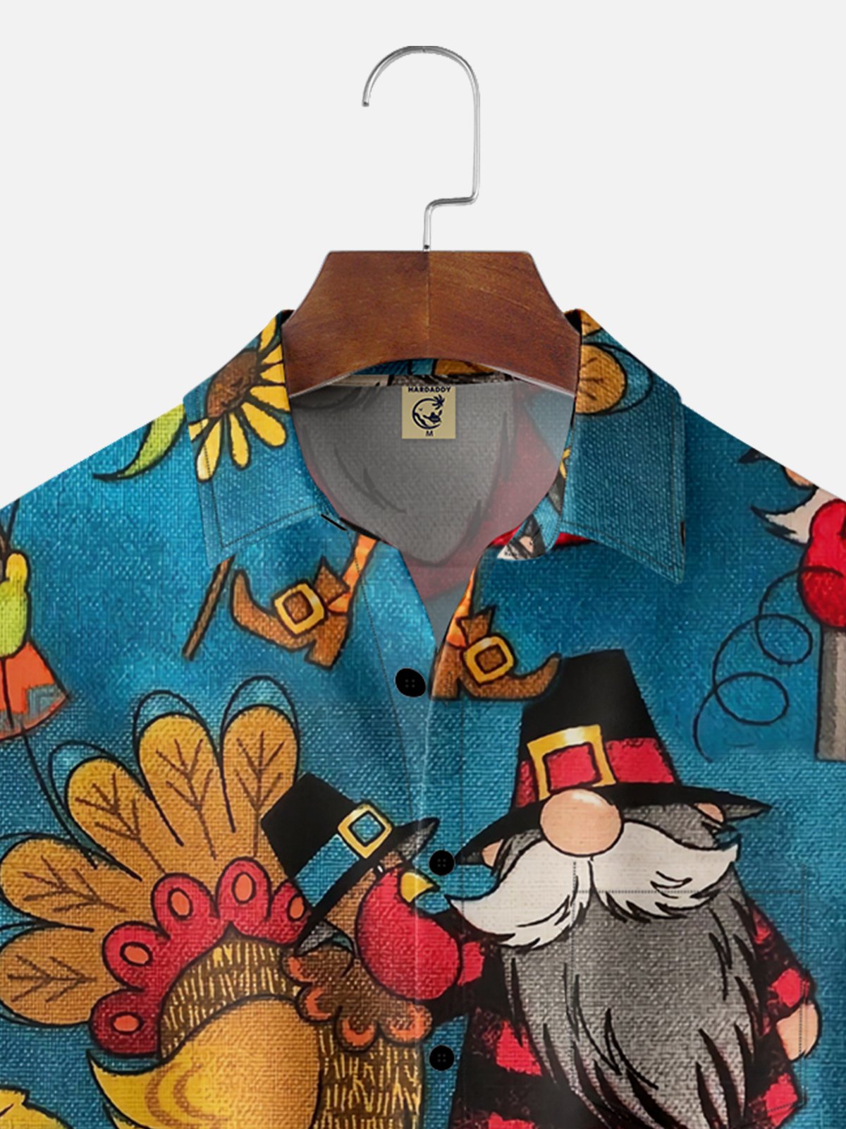 Mens Thanks giving Turkey Print Front Buttons Soft Breathable Chest Pocket Casual Hawaiian Shirt