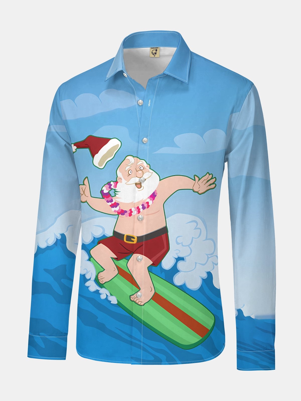 Christmas Santa Surfing Regular Fit Long Sleeve Casual Dress Shirt