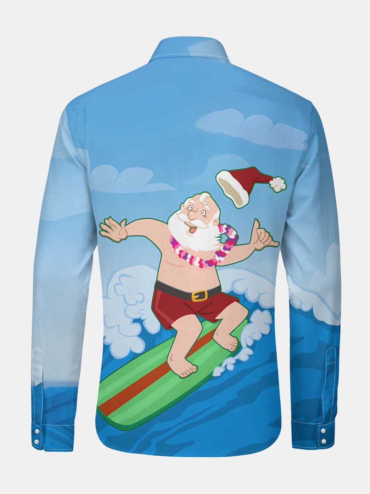 Christmas Santa Surfing Regular Fit Long Sleeve Casual Dress Shirt