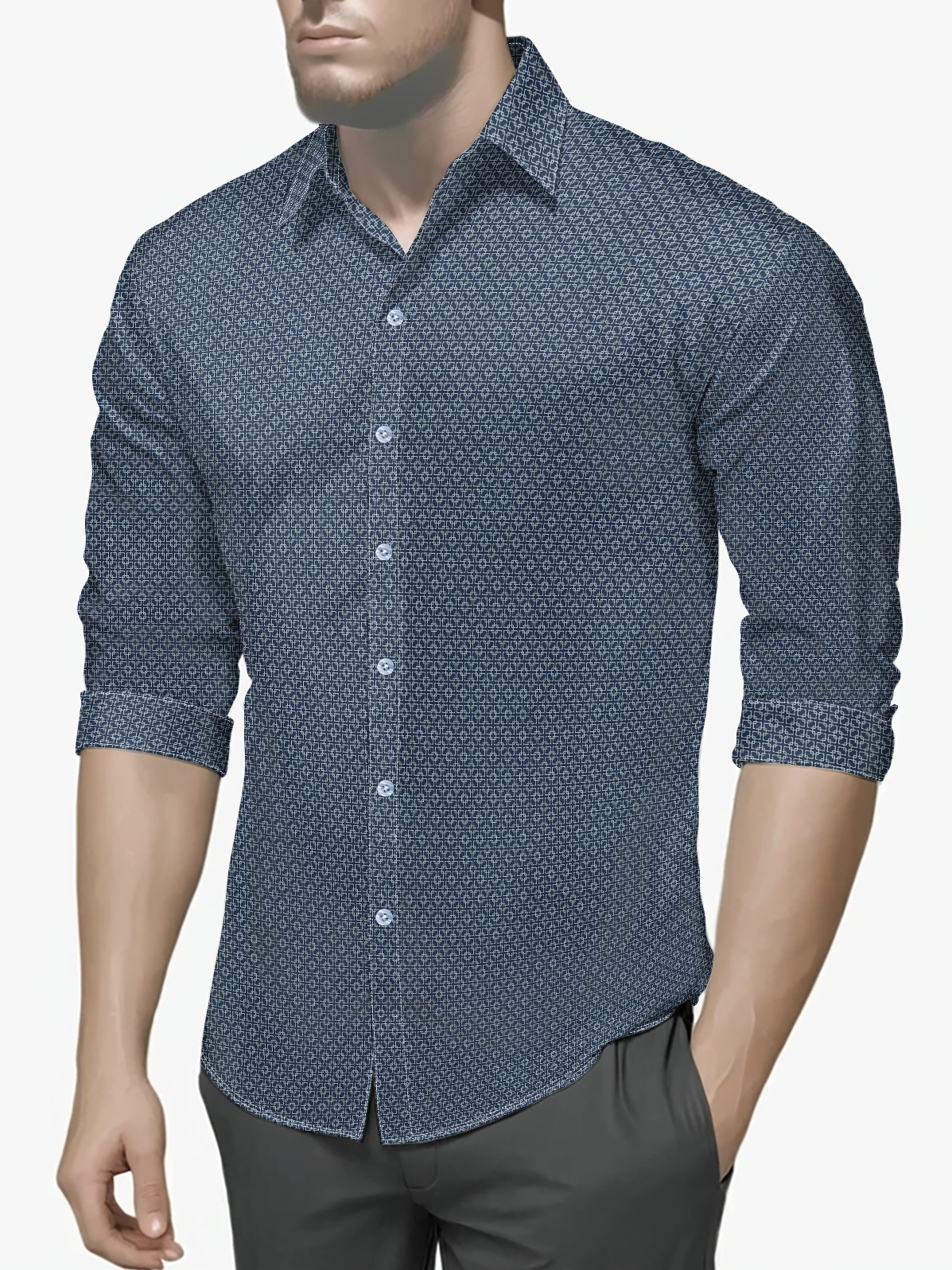 Geometric Regular Fit Long Sleeve Casual Dress Shirt