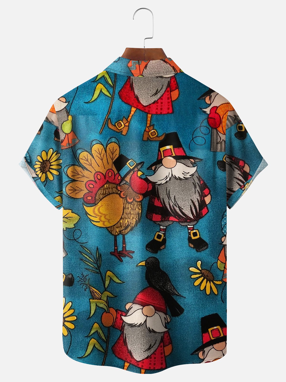 Mens Thanks giving Turkey Print Front Buttons Soft Breathable Chest Pocket Casual Hawaiian Shirt